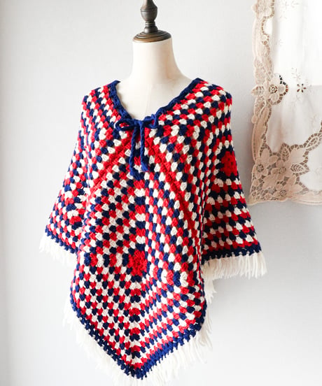 【tiny yearn】1970's Granny Square Crochet Poncho