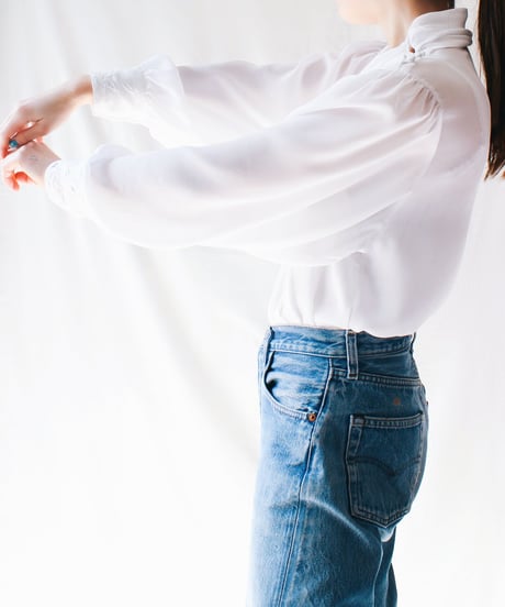 【Seek an nur】White Embroidered Pleats Sheer Blouse