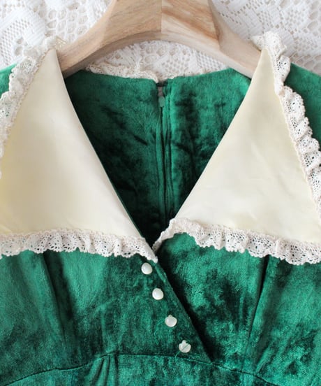 【Seek an nur】1970's Big Collar Velvet Maxi Dress