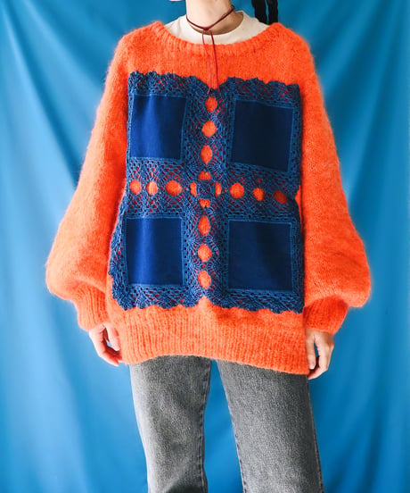 【tiny yearn】Crochet Mohair Knit Over Sweater