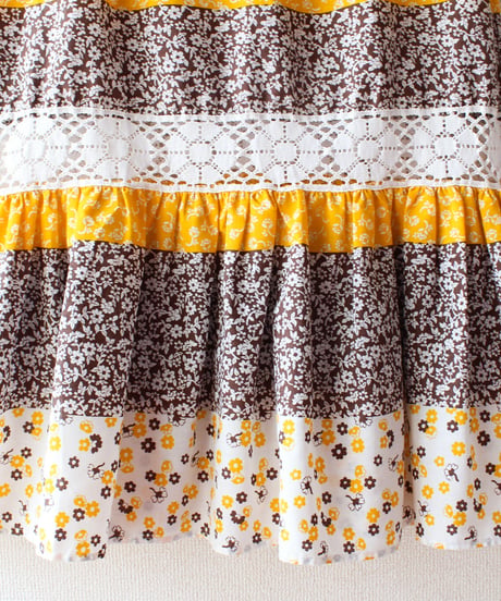 【tiny yearn】1970's Lace Floral Frill Maxi Dress