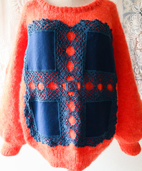 【tiny yearn】Crochet Mohair Knit Over Sweater