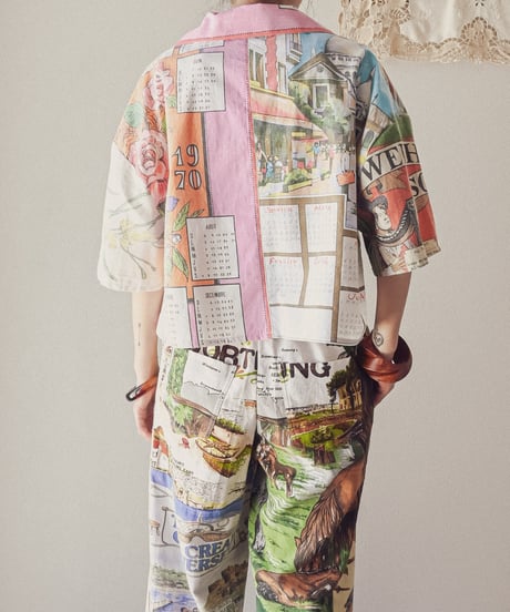 【curoam】Vintage tea towel patchwork shirt