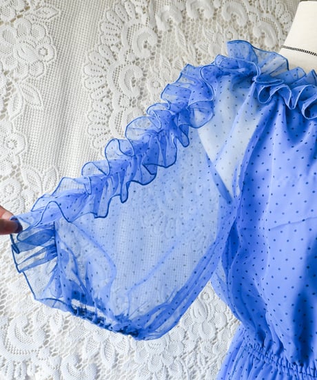 【Seek an nur】Euro Frill Dot Sheer Maxi Dress