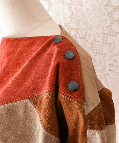 【tiny yearn】1970's Vintage Patchwork Suede Tops