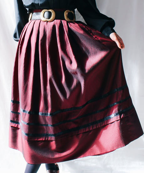 【Seek an nur】Austrian Stripe Flare Long Skirt