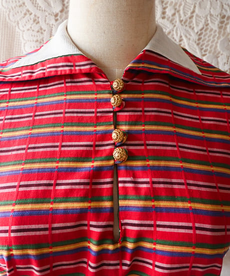 【tiny yearn】1950~60's Multi Border Flare Dress