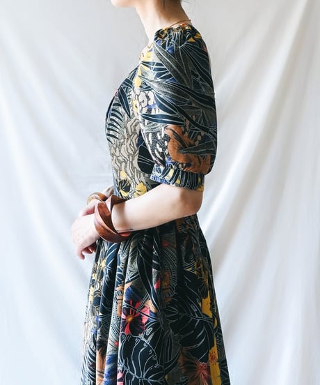【Seek an nur】Euro Tropical Puff Flare Dress
