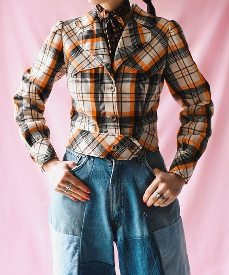 【tiny yearn】1960~70's Check Cropped Jacket