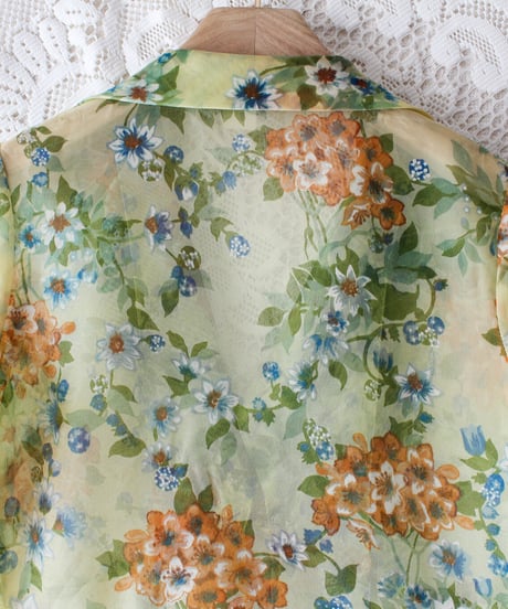 【tiny yearn】1970's Floral Sheer Maxi Dress Gown