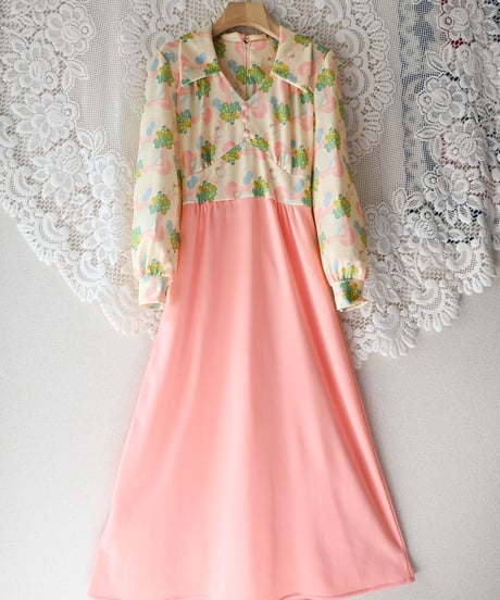 【tiny yearn】1970's Floral Geometric Maxi Dress