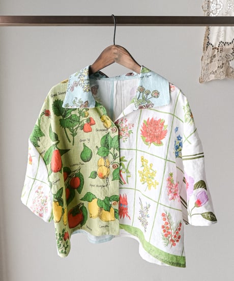 【curoam】Vintage tea towel patchwork shirt