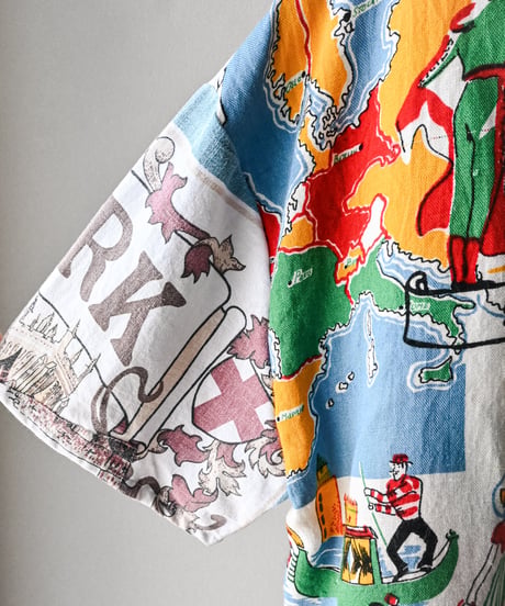 【curoam】Vintage tea towel patchwork shirt