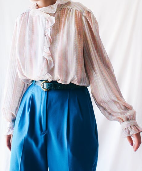 【tiny yearn】Frill Design Mulch Stripe Sheer Blouse