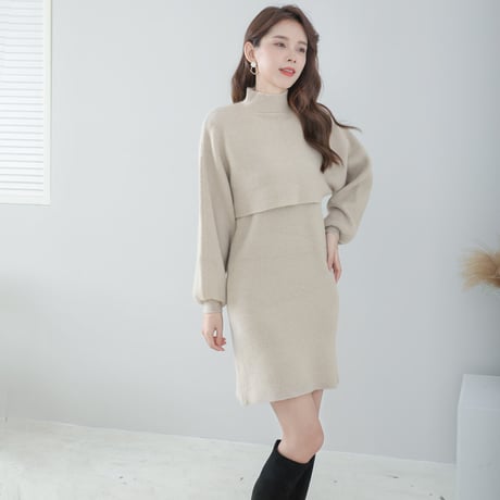 ショートニットトップス×ワンピース　2点セット