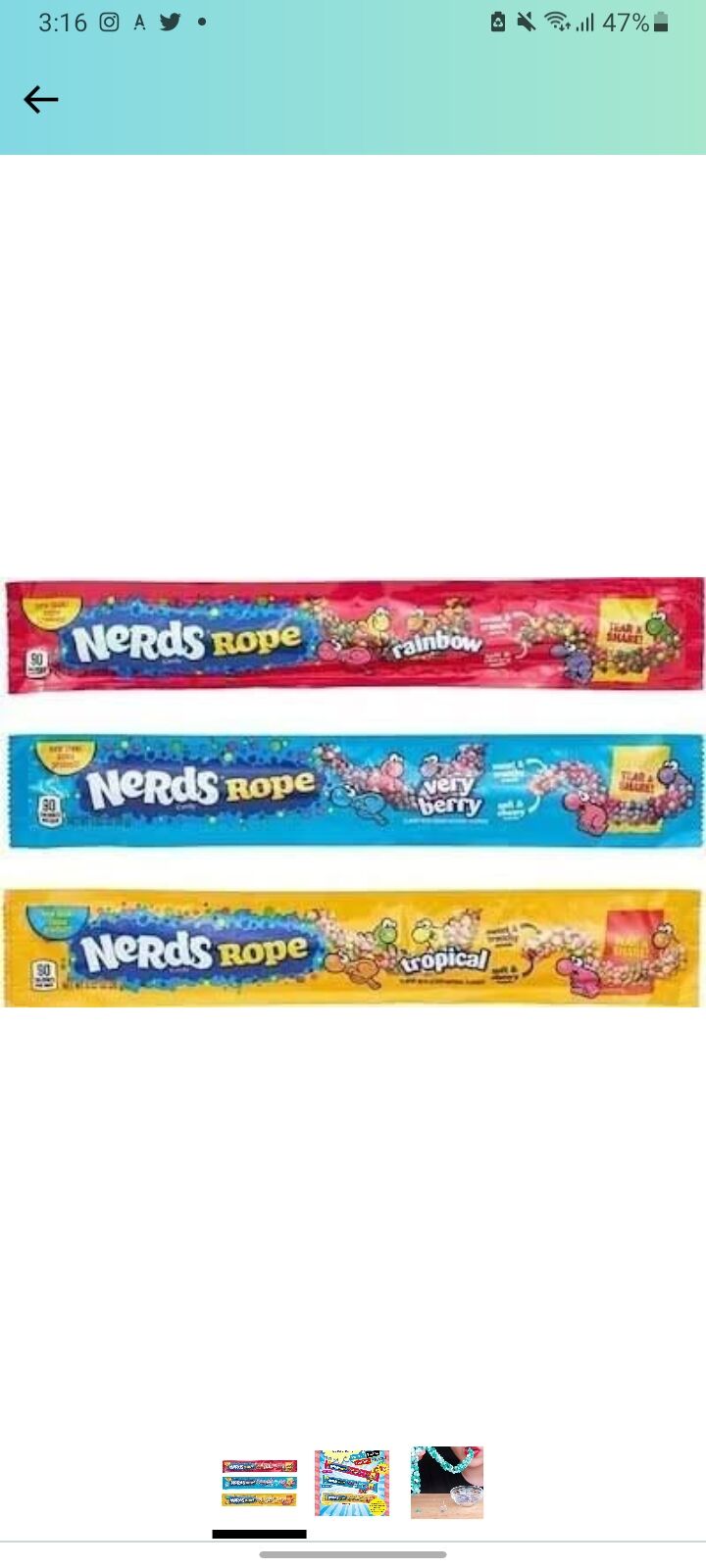 ナーズロープ　赤青　5セットずつ ナーズロープグミ Nerds Rope 26g 赤・青・黄 3種各1本セット