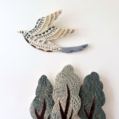 陶の壁掛け 木Ｌ  / POTTERY STUDIO K