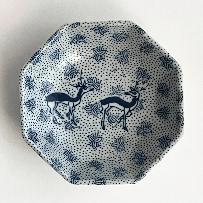 印判八角皿　文明開化図　MA57 印判八角皿 文明開化図 MA57