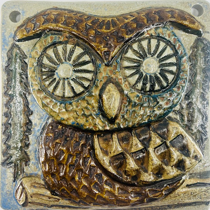 ハインツ・プレスラー フクロウの陶版　14cm 1968年 ハインツ・プレスラー フクロウの陶版 14cm 1968年