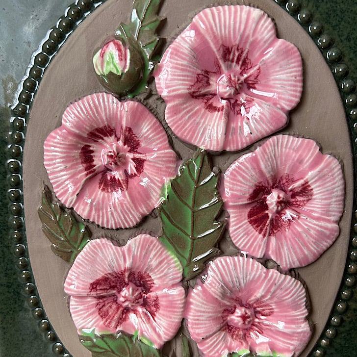 ジィー アイモ・ニェットボリ ピンクの花の陶板 22cm 1970年代 
