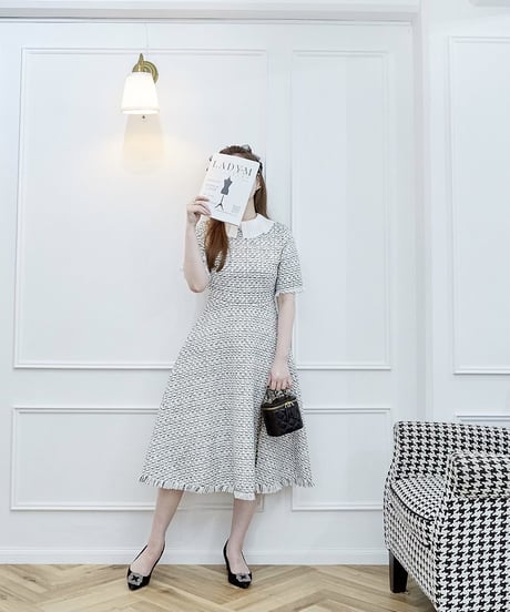 Chiffon Collar Tweed Dress