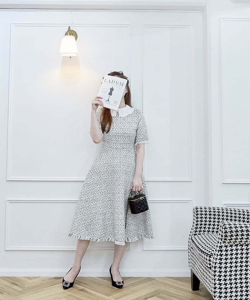 Chiffon Collar Tweed Dress | LADYM