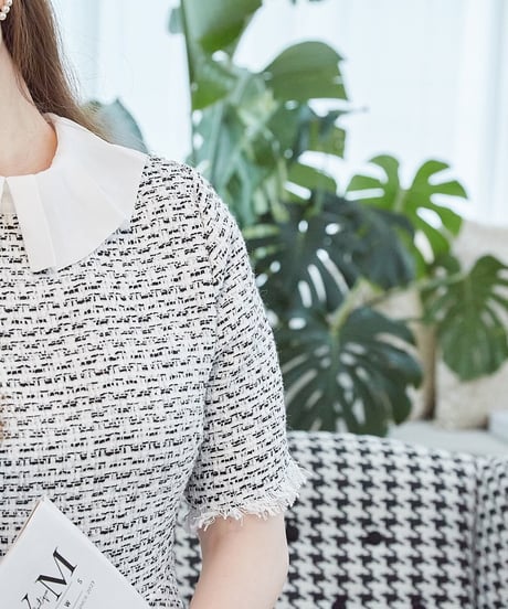 Chiffon Collar Tweed Dress