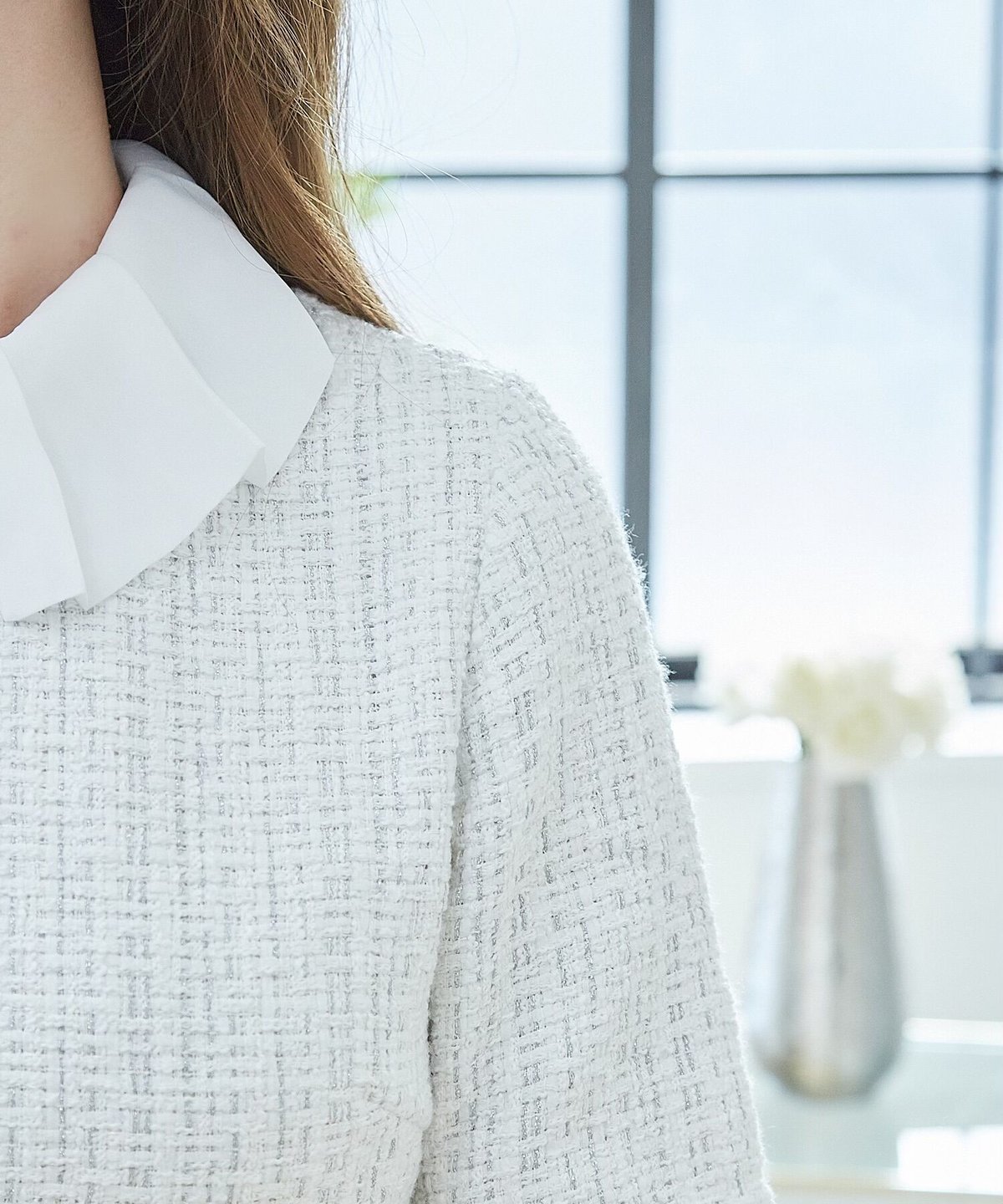 Chiffon Collar Tweed Dress | LADYM