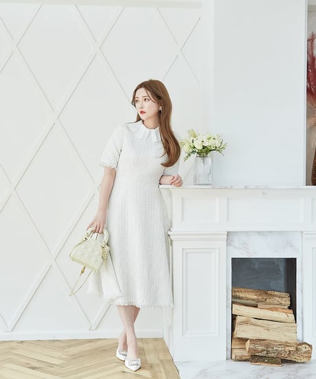 Chiffon Collar Tweed Dress