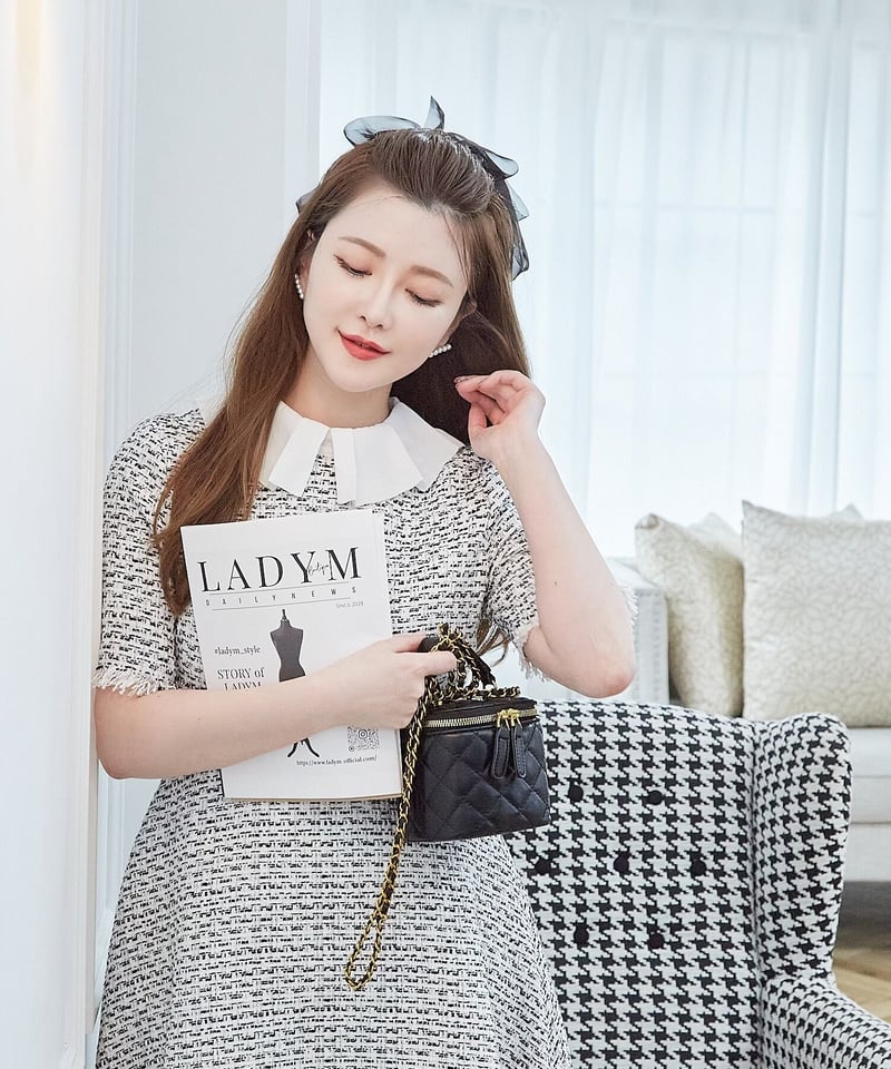 Chiffon Collar Tweed Dress | LADYM