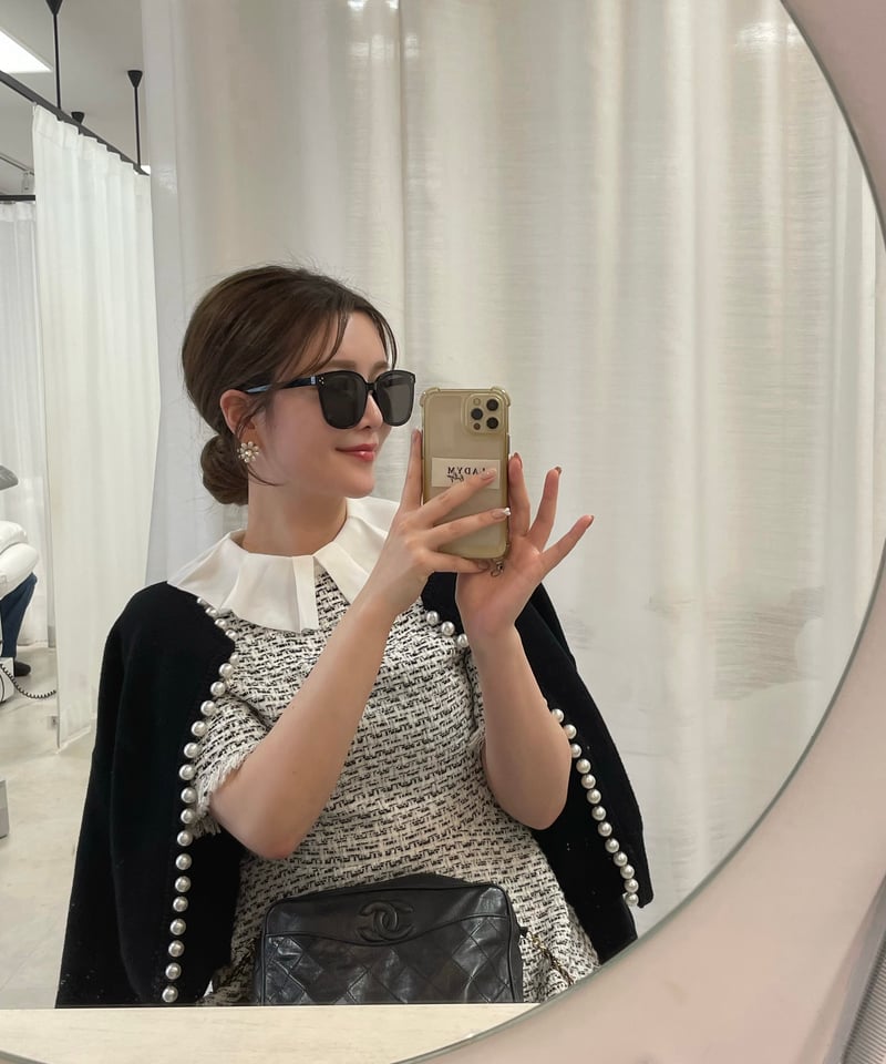 Chiffon Collar Tweed Dress | LADYM