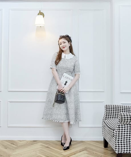 Chiffon Collar Tweed Dress