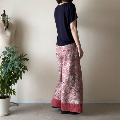 『毧互：JUGO』wide pants-Dyed kimono pants with 15 sparrows