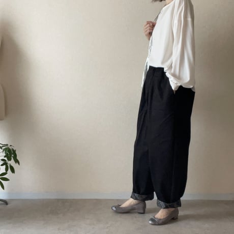 裾裏に柄・綿コクーンパンツ  Cocoon pants/Kimono-cloth hem lining