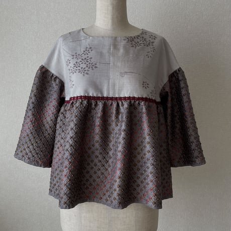 絞り切替7分袖トップス