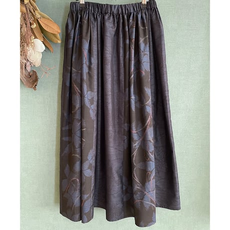 -即納-『大島紬ギャザースカート』gathered skirt　裏地付き