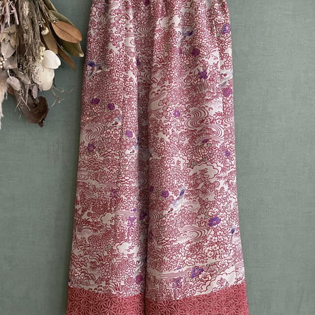 『毧互：JUGO』wide pants-Dyed kimono pants with 15 sparrows