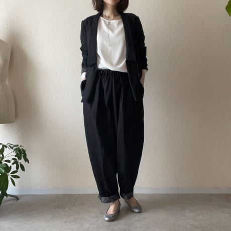 裾裏に柄・綿コクーンパンツ  Cocoon pants/Kimono-cloth hem lining