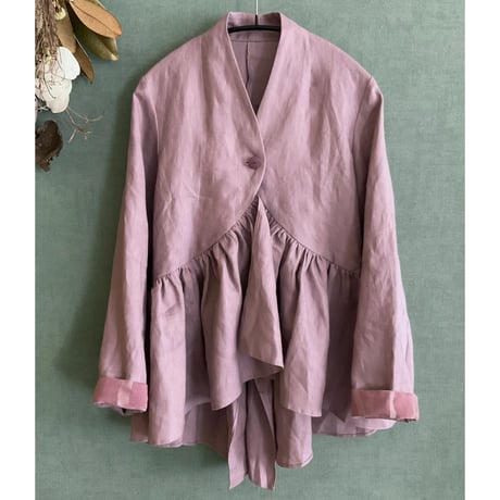 バックダイヤ・トップス【PK】Linen gathered top x Kimono Fabric