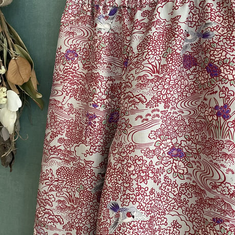 『毧互：JUGO』wide pants-Dyed kimono pants with 15 sparrows