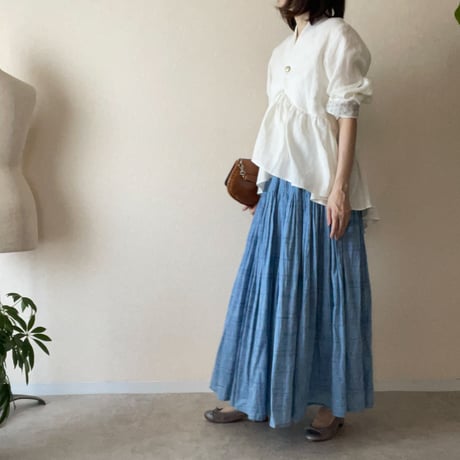 バックダイヤ・トップス【OW】Linen gathered top
