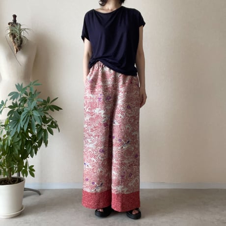 『毧互：JUGO』wide pants-Dyed kimono pants with 15 sparrows