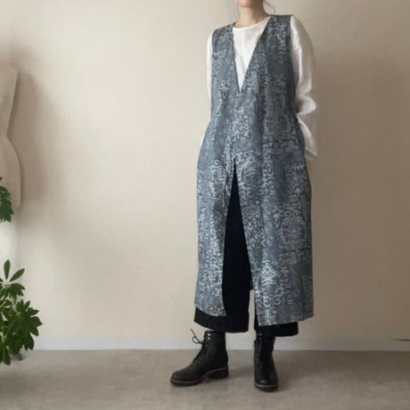 『大人のロングジレ』シルバーグレー紬