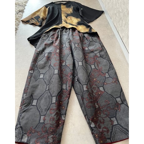 大島紬コクーンパンツ8分丈/Oshima cocoon pants, cropped length