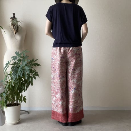 『毧互：JUGO』wide pants-Dyed kimono pants with 15 sparrows