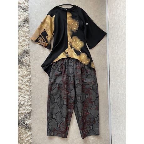 大島紬コクーンパンツ8分丈/Oshima cocoon pants, cropped length