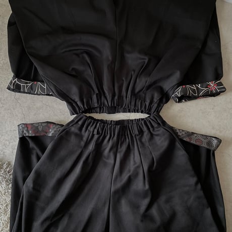 裾裏に柄・綿コクーンパンツ  Cocoon pants/Kimono-cloth hem lining
