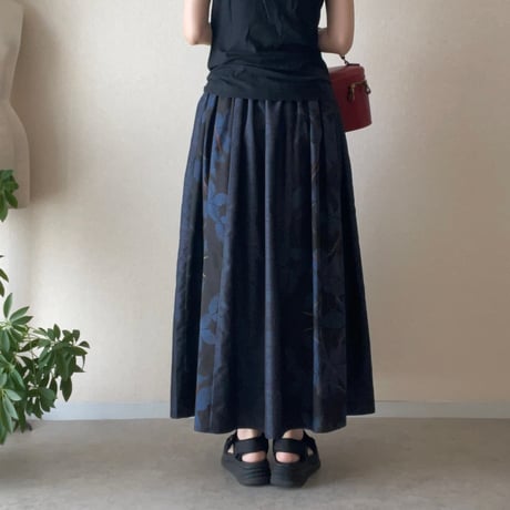 -即納-『大島紬ギャザースカート』gathered skirt　裏地付き
