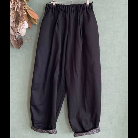 裾裏に柄・綿コクーンパンツ  Cocoon pants/Kimono-cloth hem lining