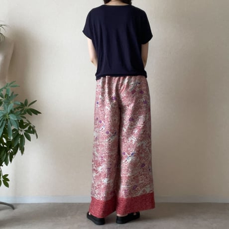『毧互：JUGO』wide pants-Dyed kimono pants with 15 sparrows
